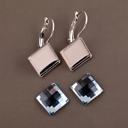 Náušnice Swarovski - nalepovací set - Chessboard 12mm kosý - Aquamarine