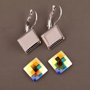 Náušnice Swarovski - nalepovací set - Chessboard 12mm kosý - Crystal AB