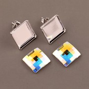 Náušnice Swarovski - nalepovací set - Chessboard 12mm puzety - Crystal AB