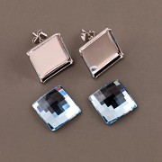 Náušnice Swarovski - nalepovací set - Chessboard 12mm puzety - Aquamarine