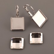 Náušnice Swarovski - nalepovací set - Chessboard 12mm rovný - Crystal
