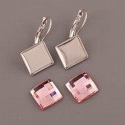 Náušnice Swarovski - nalepovací set - Chessboard 12mm kosý - Light Rose