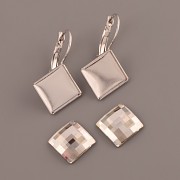 Náušnice Swarovski - nalepovací set - Chessboard 12mm kosý - Silver Shade