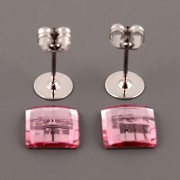 Náušnice - puzety Chessboard 2493 - Light Rose 8mm