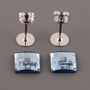 Náušnice - puzety Chessboard 2493 - Aquamarine 8mm