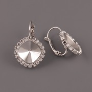 Náušnice - zdobená základna pro Čtvereček Swarovski 12mm - rhodiováno