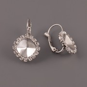 Náušnice - zdobená základna pro Čtvereček Swarovski 10mm - rhodiováno