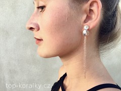 Náušnice DLOUHÉ S ŘETÍZKY pro 2 Rivoli Swarovski - růžové zlato