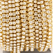 Štrasová metráž - Crystal/Gold - 2,4mm