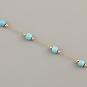 Řetízek s korálky 4mm TYRKYS metráž - ocel pozlacená