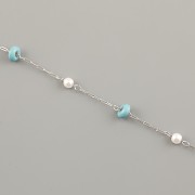 Řetízek s perličkami TYRKYS metráž - ocel