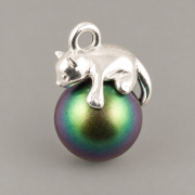 Kaplík KOČKA na perličku Swarovski 8mm - Ag925